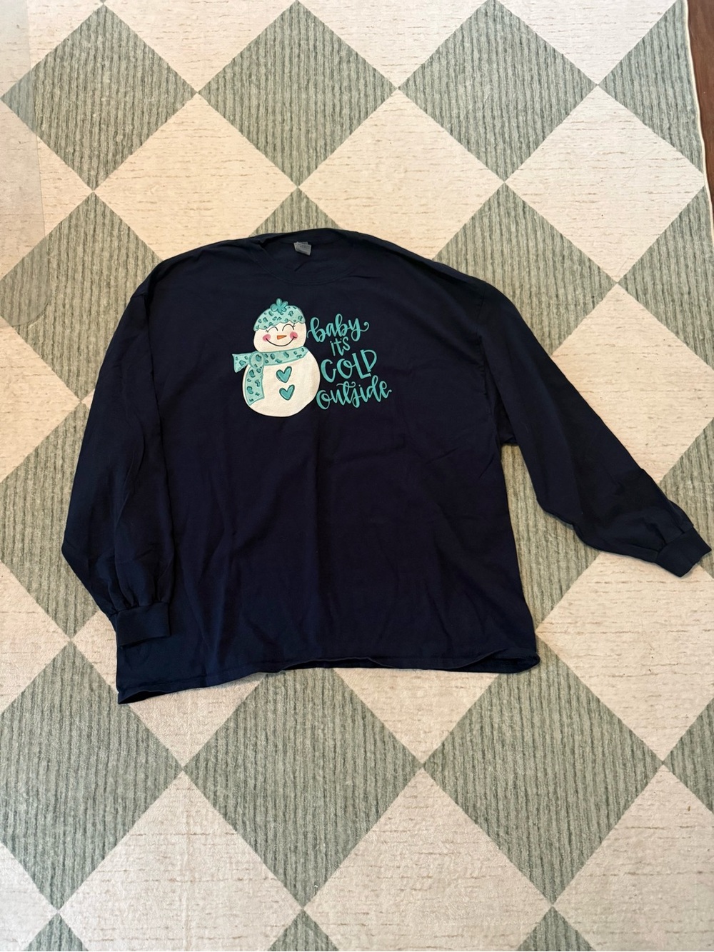 Gildan Navy Long-Sleeve Kids Snowman Tee with Teal Accents